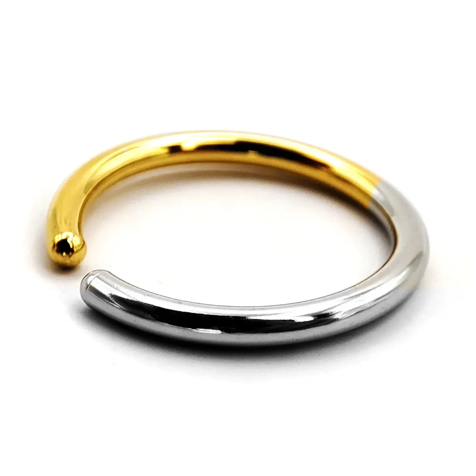 Anillo Acero Inox Bicolor Delgado Tubular Liso Pulido