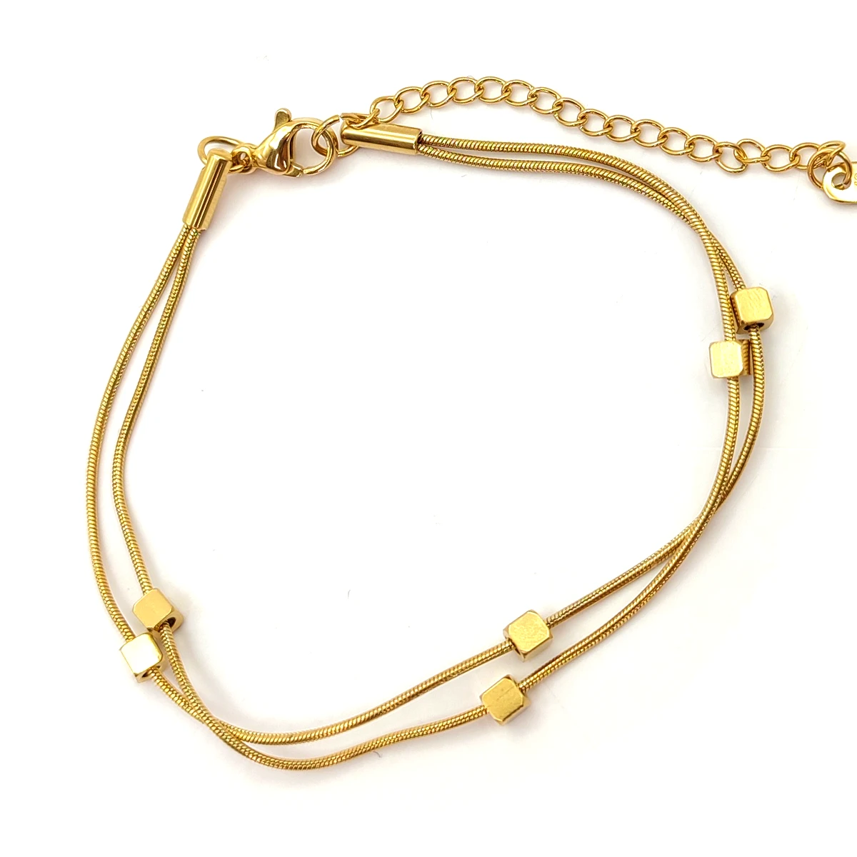 Pulsera Acero Dorado Doble Cola de Rata Delgada Cubos