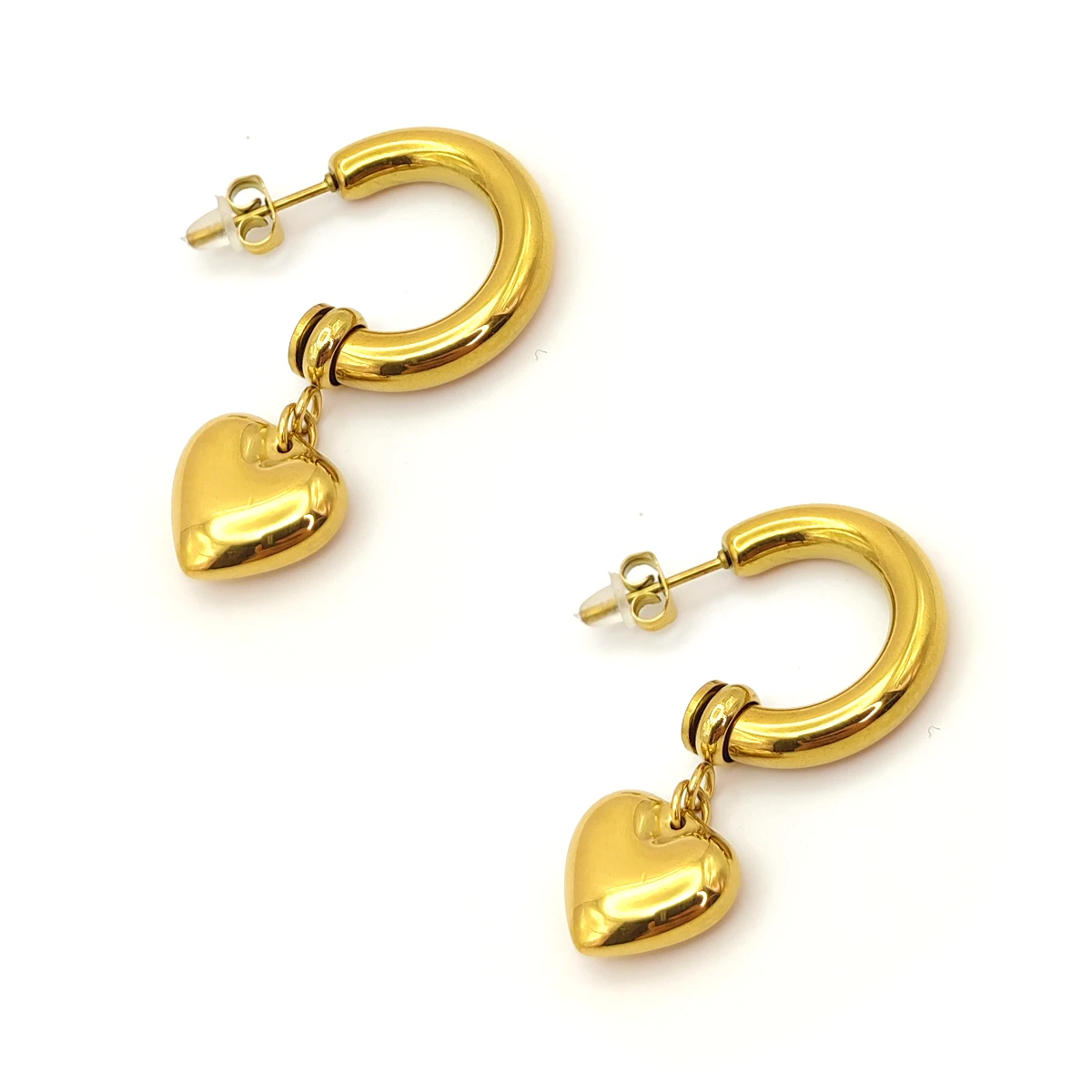 Aretes Acero Dorado Arracadas Chunky Charm Corazon