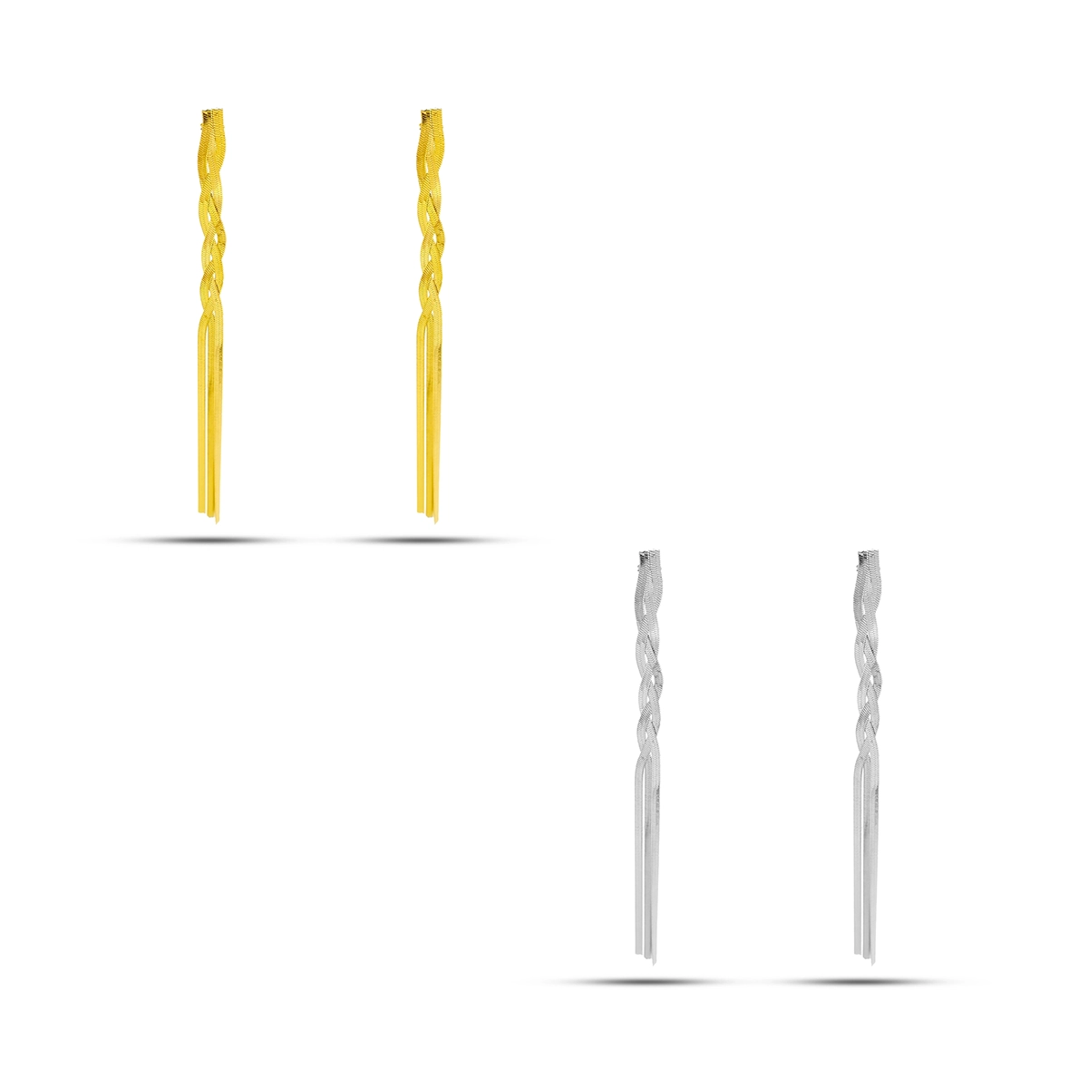 Aretes Acero Cadena Planchada Trenzada Largos Noche