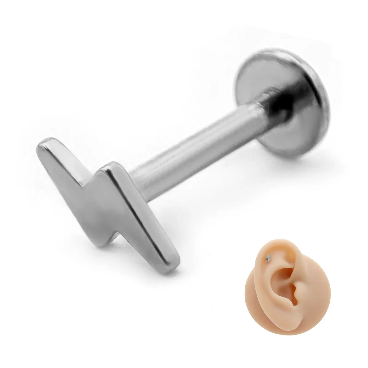 Piercing de Oreja Acero Rayo Liso Sencillo Minimalista
