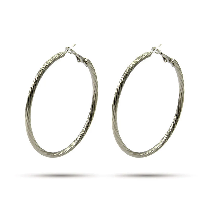 Aretes Acero Inox Plateado Tipo Arracada Torcida 55mm
