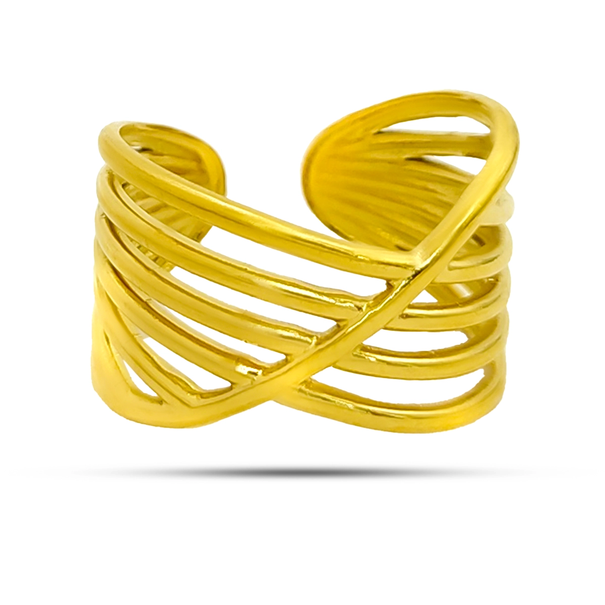 Anillo Acero Inox Dorado Cruzado Ajustable Minimalista