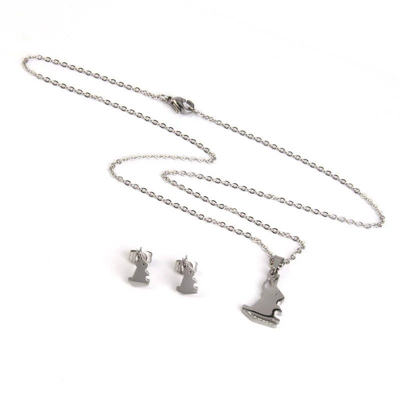 Set de Joyeria Acero Plateado Conejos Conejitos