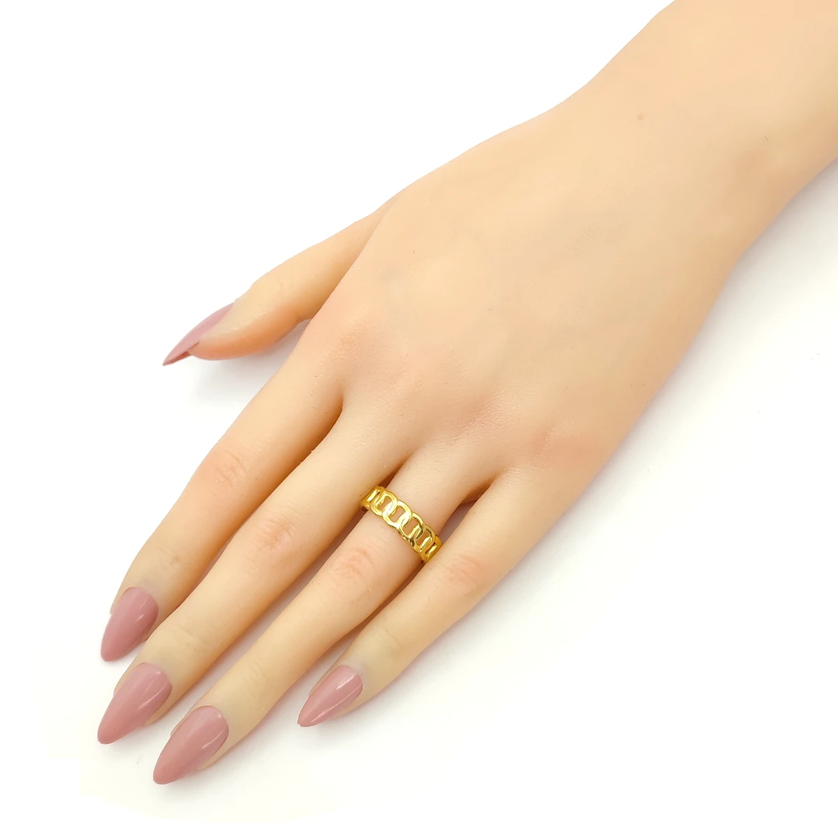 Anillo Acero Inox Dorado Eslabones Cadena Ajustable