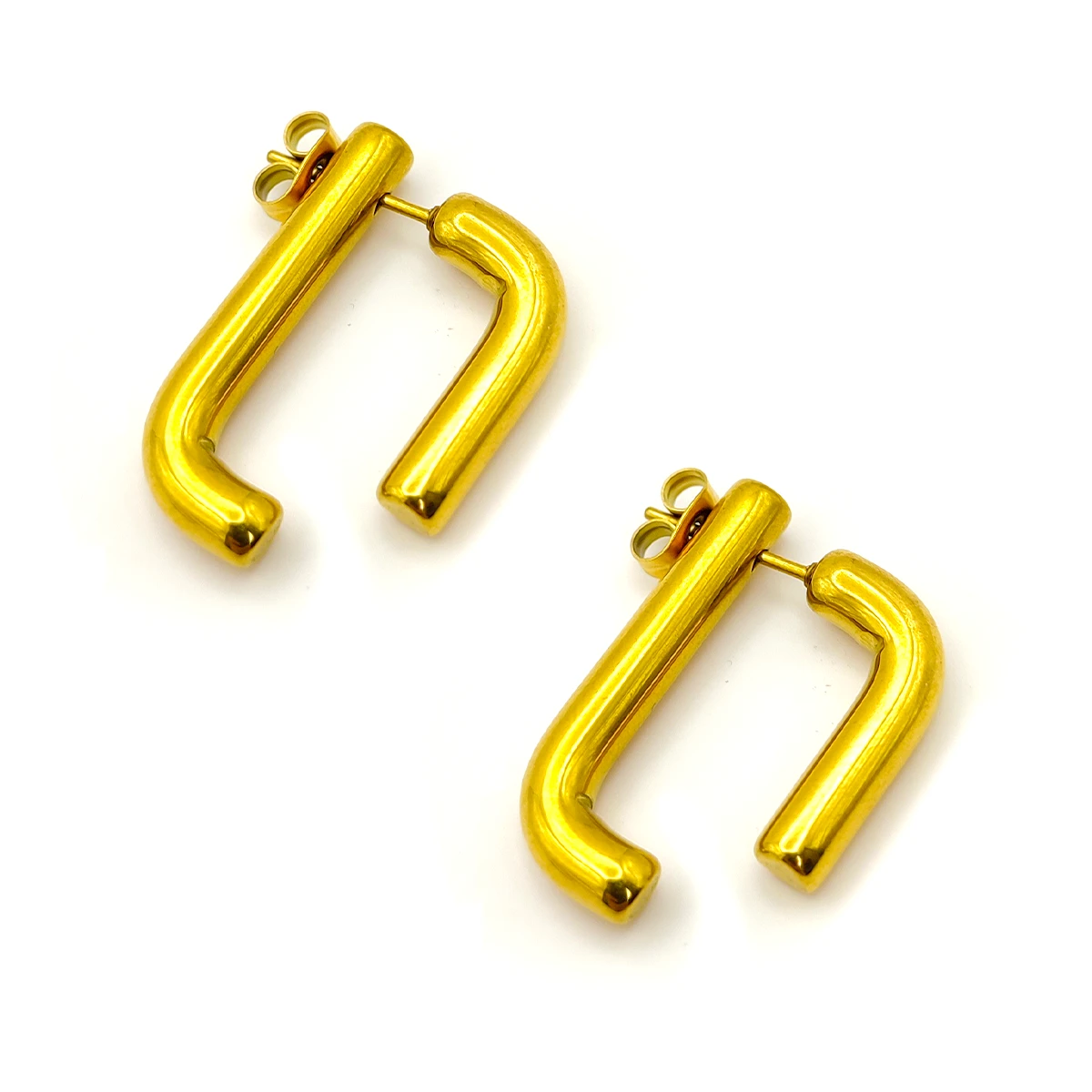 Aretes Acero Inox Dorado Tubulares Rectangulares Lisos