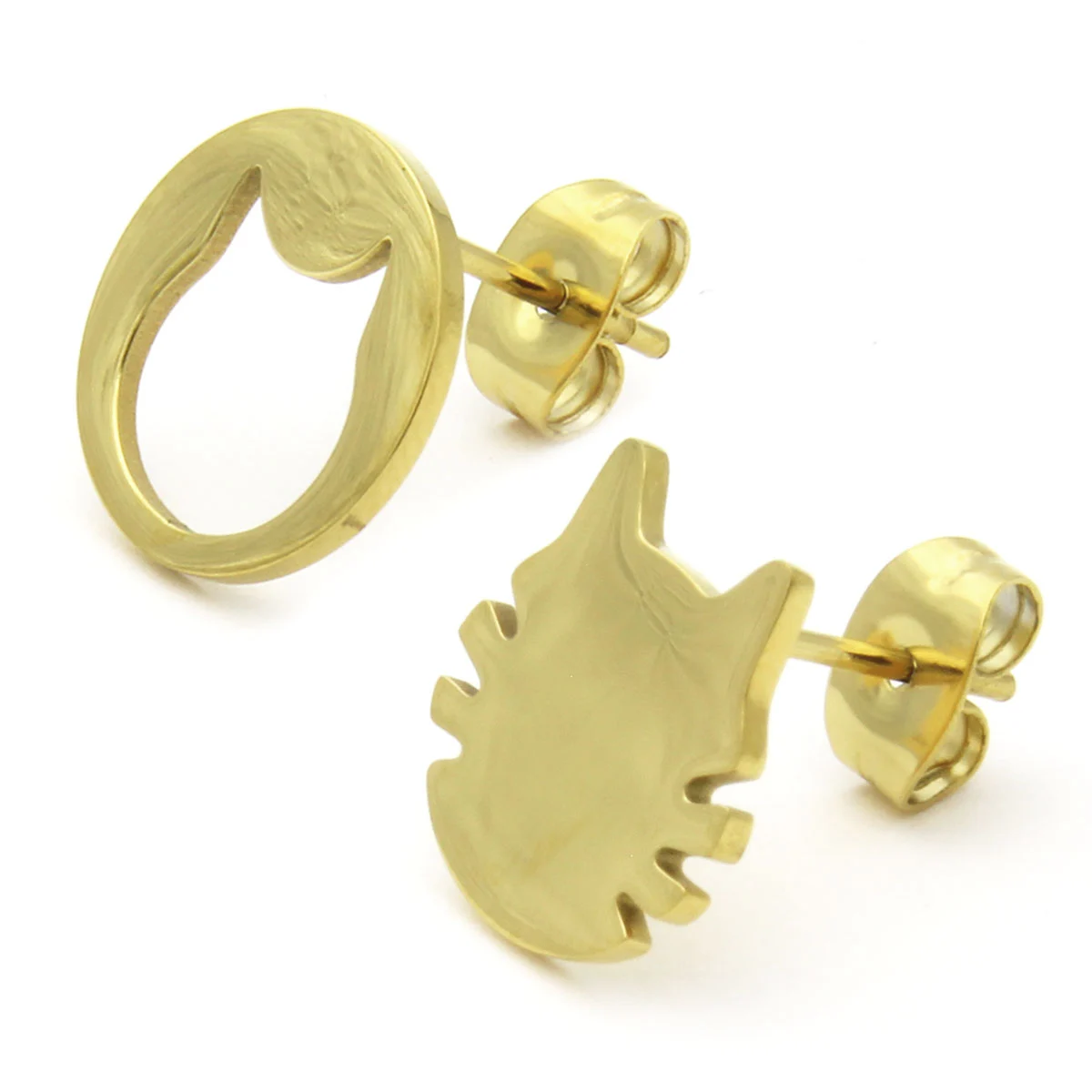 Aretes Acero Inoxidable Dorado Cabeza Gato Irregular Liso