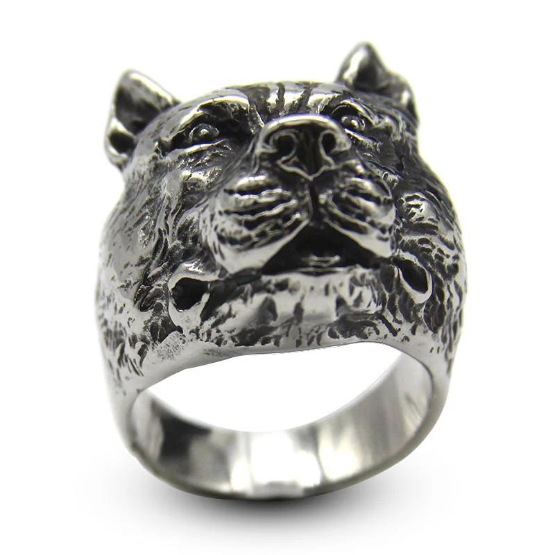 Anillo Acero Inoxidable Plateado Puma Felino Gato Vintage