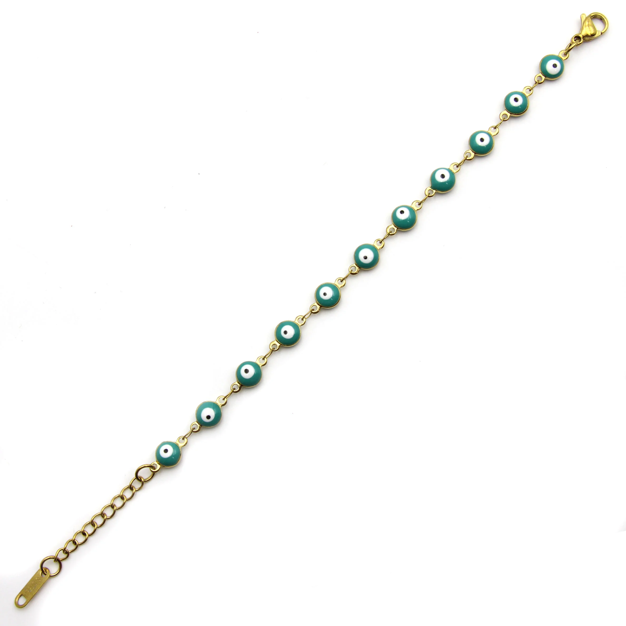 Pulsera Acero Dorado Ojo Turco Nazar 6 Mm Azul Pureza
