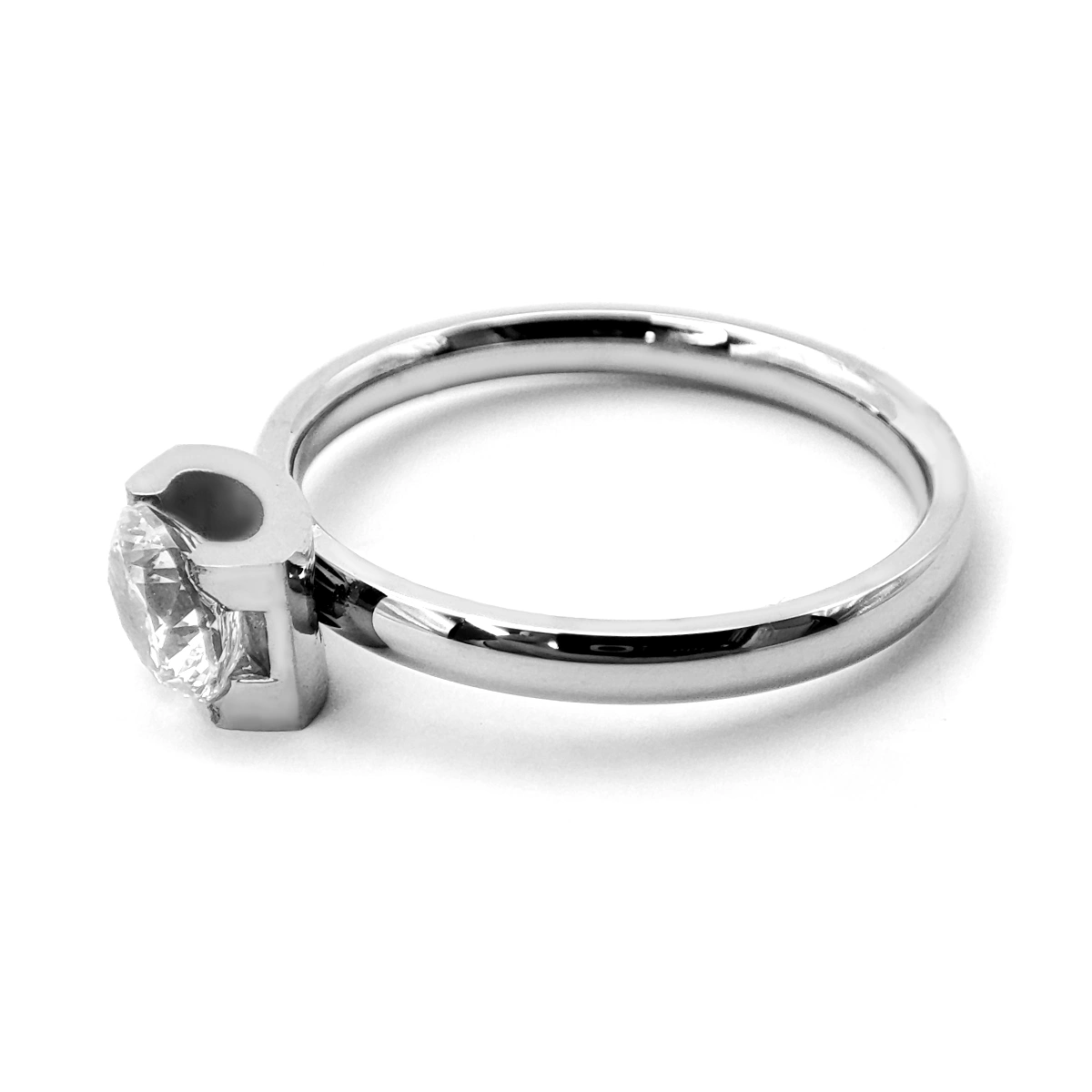 Anillo Acero Plateado Delgado Zirconia Solitaria Compromiso