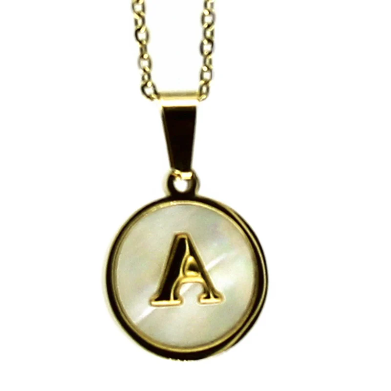 Collar Acero Dorado Letra A Madre Perla