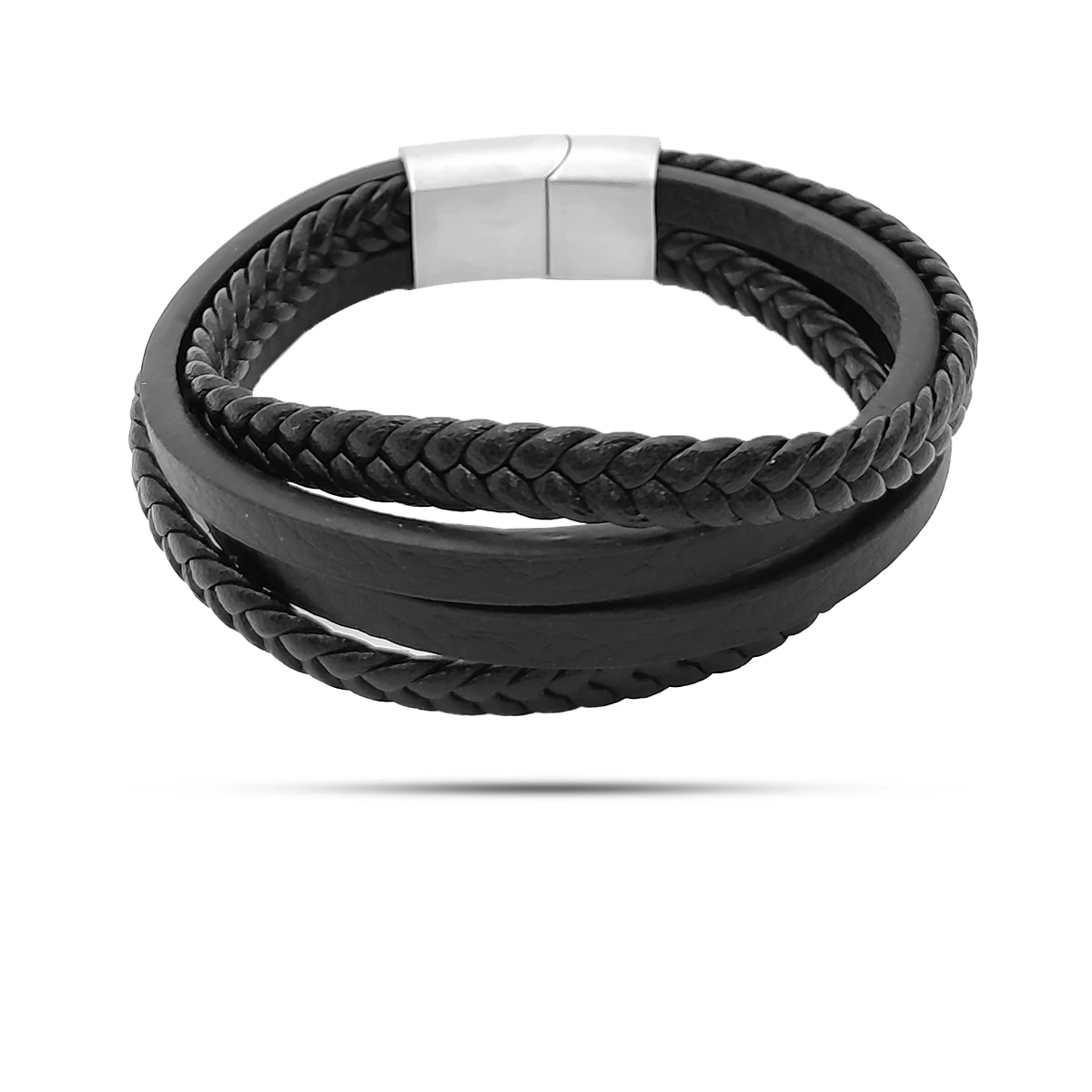 Pulsera Acero Piel Múltiples Tiras Trenzadas y Lisas