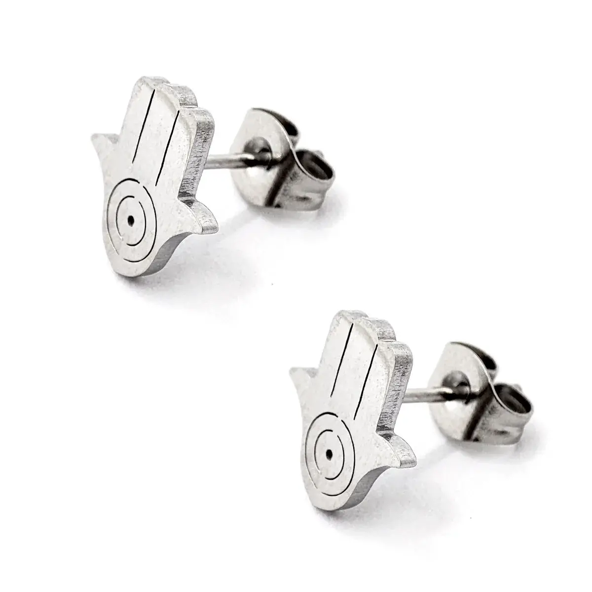 Set Joyeria Acero Inox Plateado Mano De Fatima Hamsa Azul