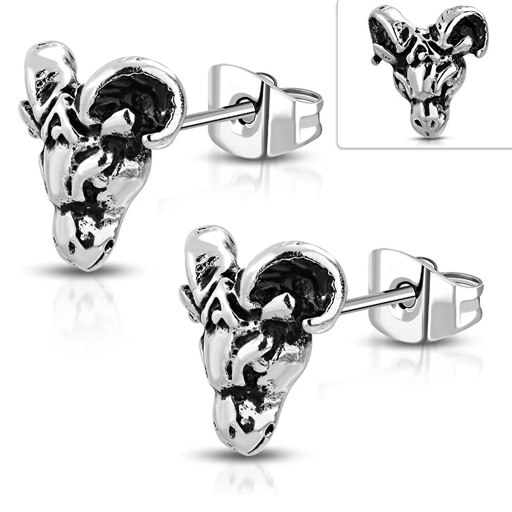 Aretes Acero Plateado Tipo Broquel Cabra Satanica