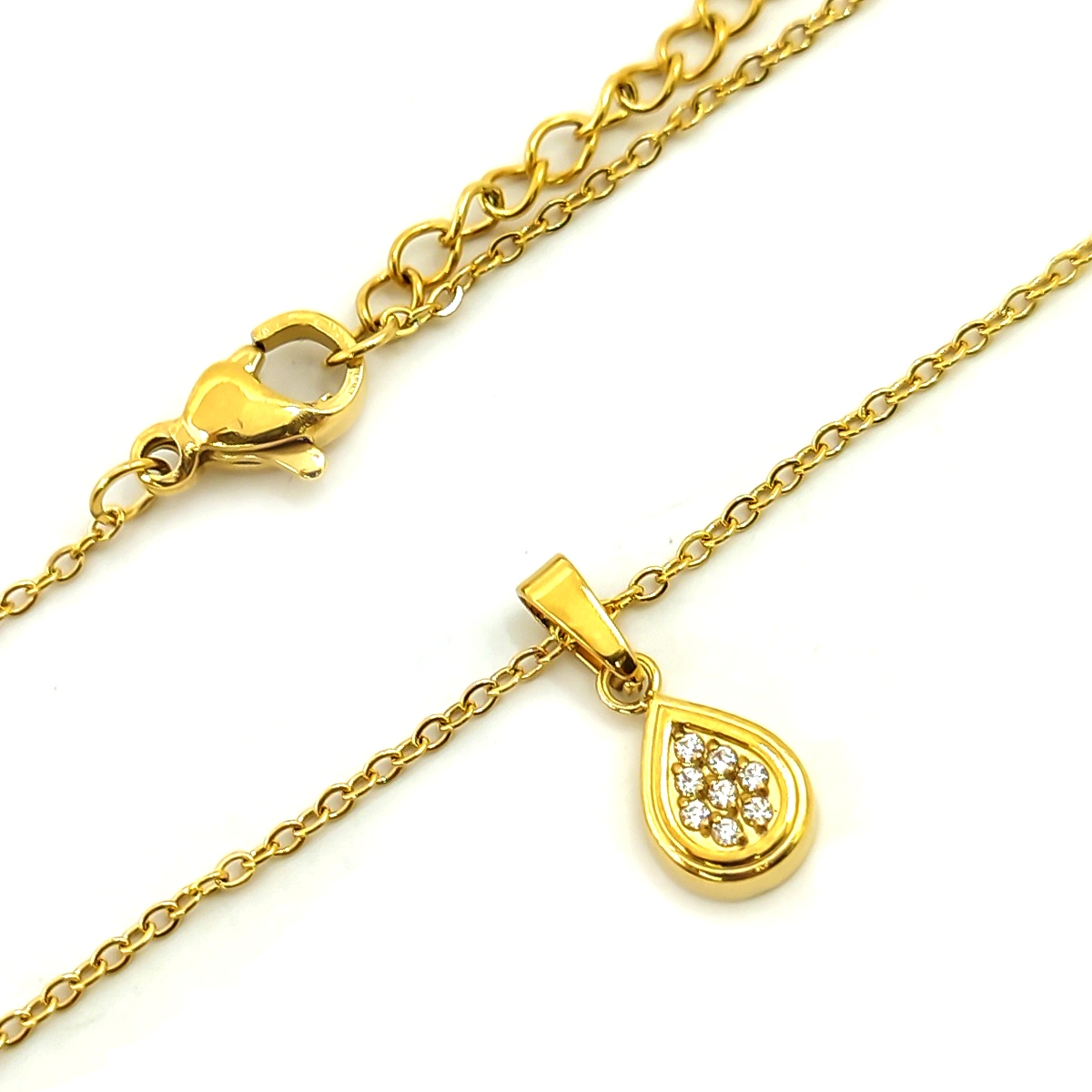 Collar Acero Dorado Mini Gota Cristales Elegante