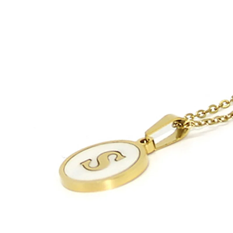 Collar Acero Dorado Letra S Madre Perla