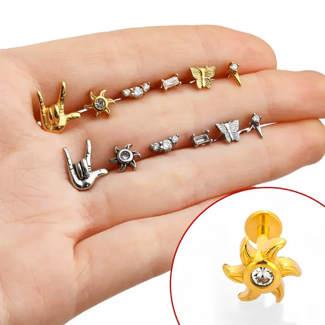 Piercing de Oreja Acero Sol Cristal Centro Zirconia