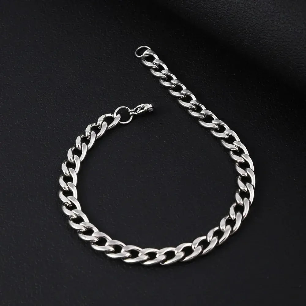 Pulsera Acero Plateado Esclava Sencilla Cubana 7 mm