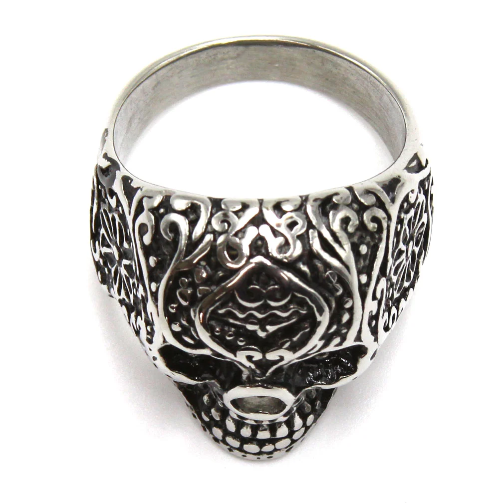 Anillo de Acero Plateado Calavera Catrina Mexicana