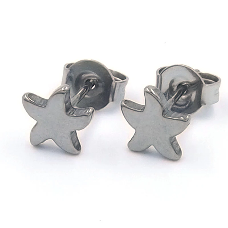 Aretes de Acero tipo Broquel Estrella de Mar Plateada