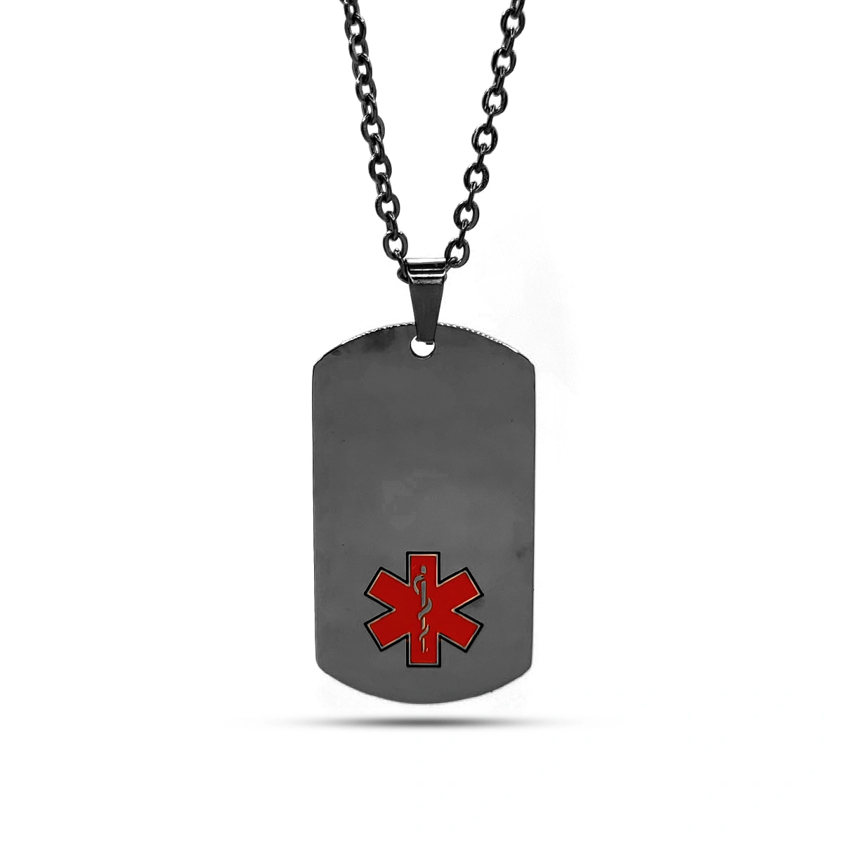 Collar Acero Placa Militar Símbolo Médico Para Grabado