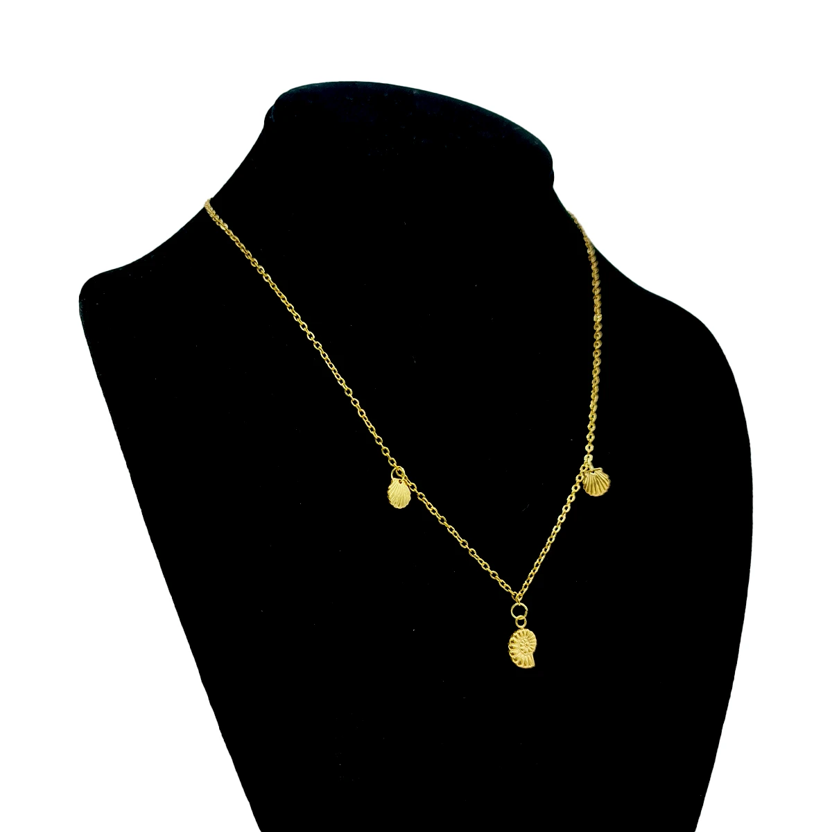 Collar Acero Inox Dorado Colgantes Mar Concha Caracol