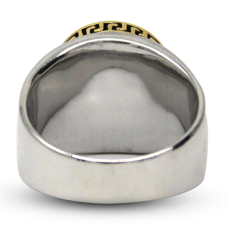 Anillo Hombre Acero Plateado Dorado Círculo Onix Negro