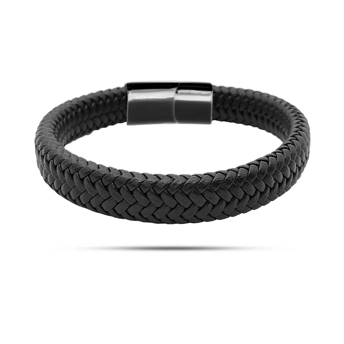 Pulsera Acero Inox Piel Diseño Tejido Grueso