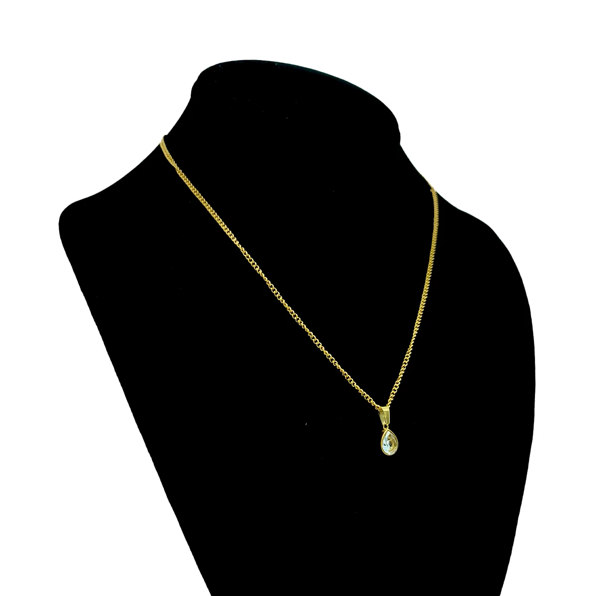 Collar Acero Dorado Gota Zirconia Lagrima Clara Elegante
