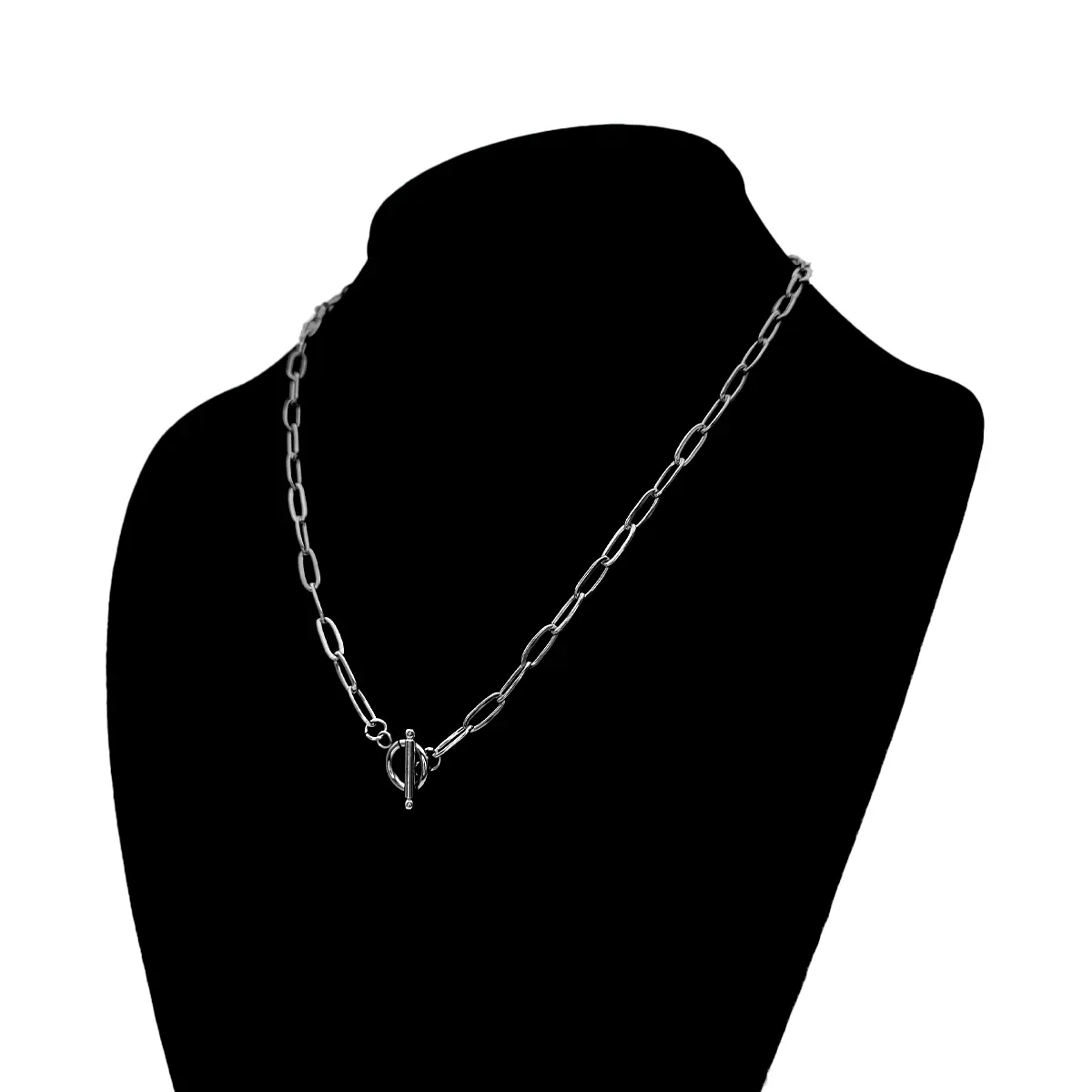 Cadena Acero Plateado Eslabon Oval Cierre Barra Choker