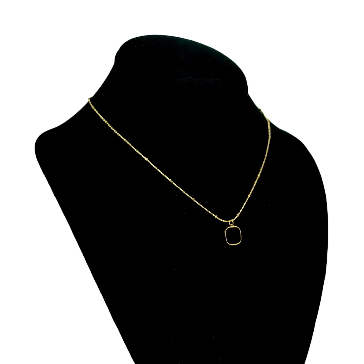 Collar Acero Dorado Cuadro Negro Cadena Espiga Balines