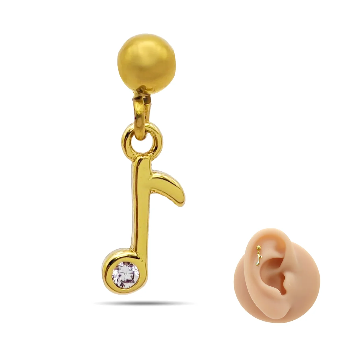 Piercing de Oreja Acero Bola lisa Colgante Música Corchea