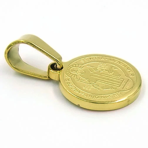Dije de Acero Medalla Dorada San Benito 12mm