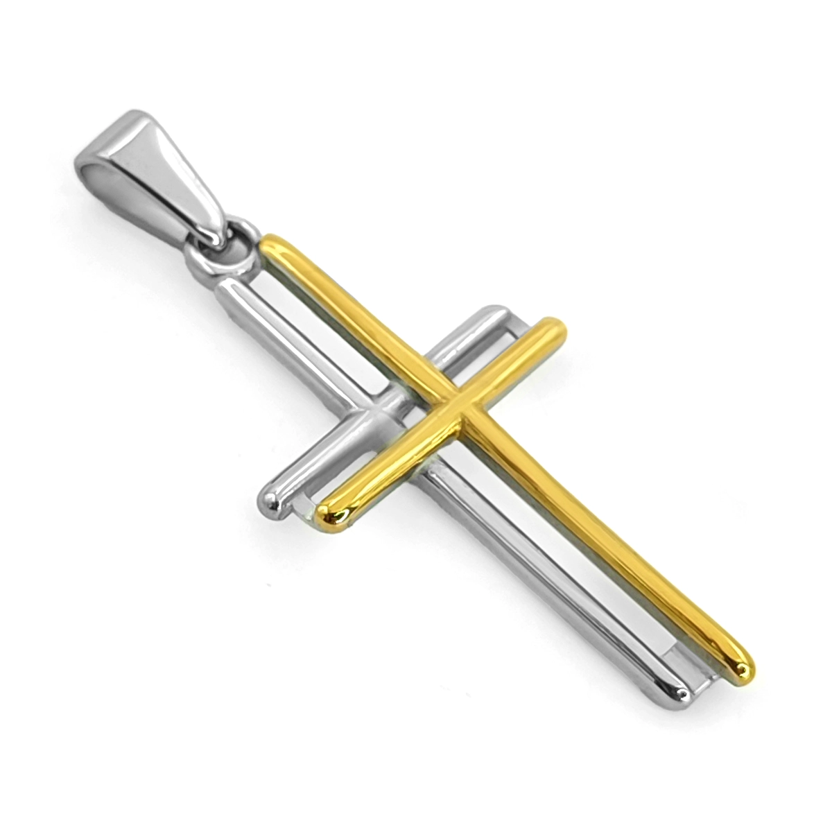 Dije Acero Inox Bicolor Cruz Lineas Rectas Cruzadas