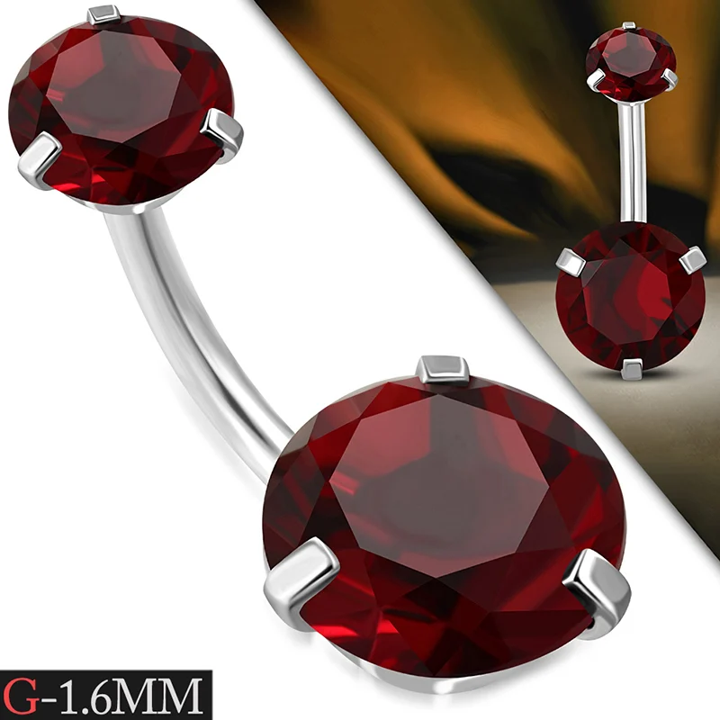 Piercing Para Ombligo Acero Zirconia Roja Doble Redondo