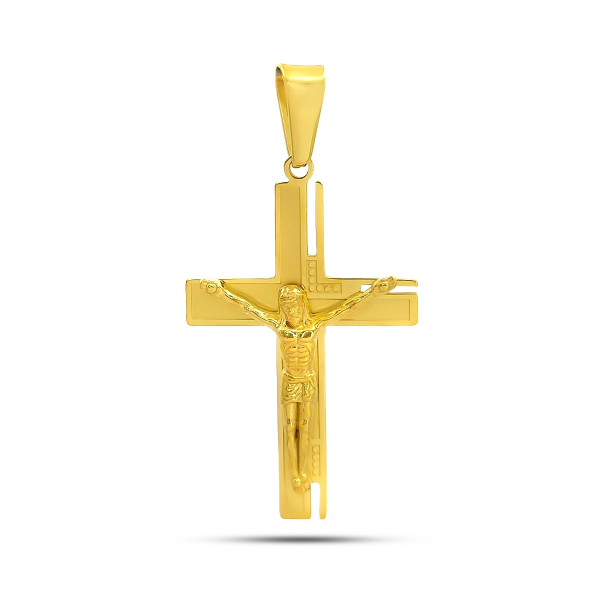 Dije Acero Inox Crucifijo Cruz Detallada Mate Cristo