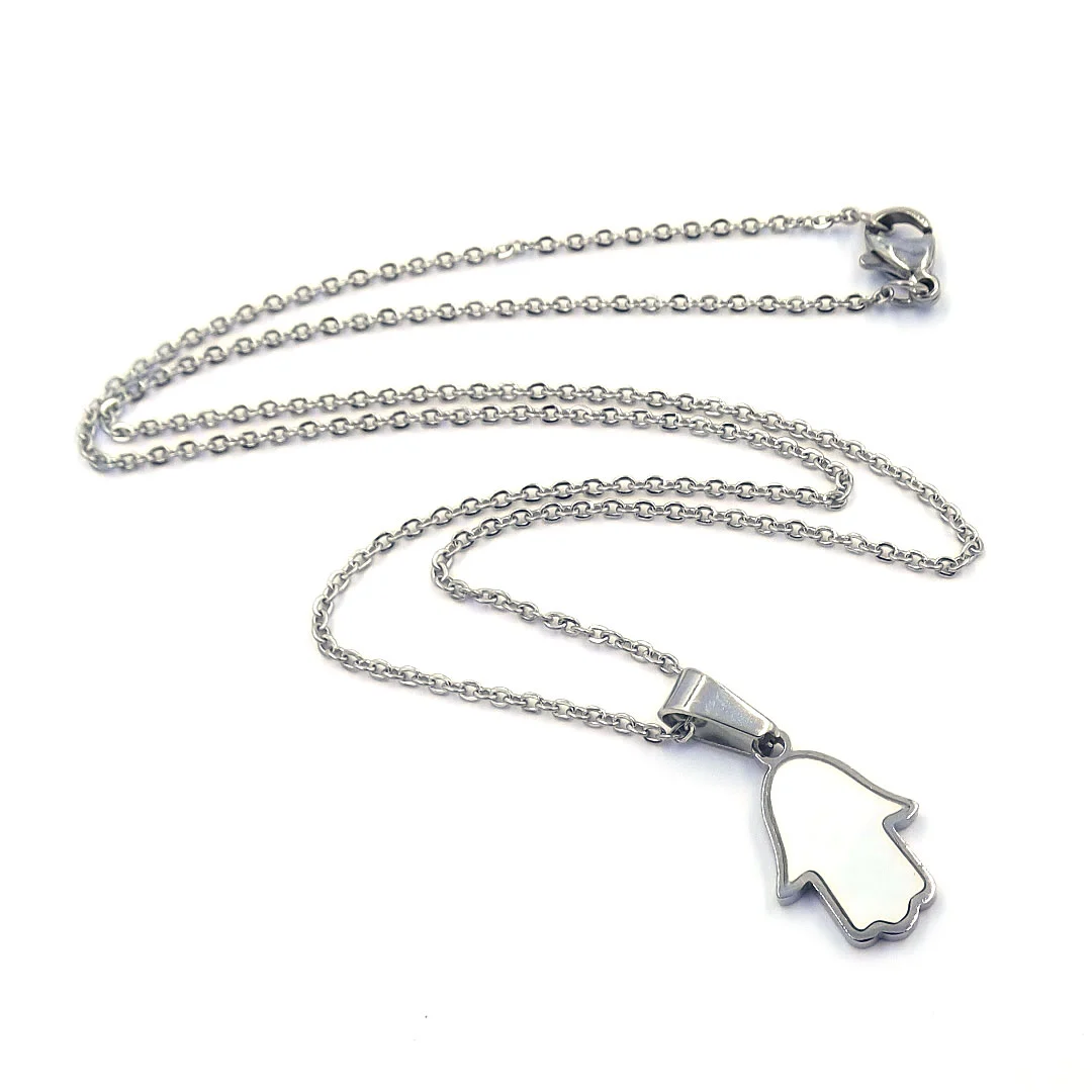 Collar Acero Inoxidable Mano de Fatima Madre Perla