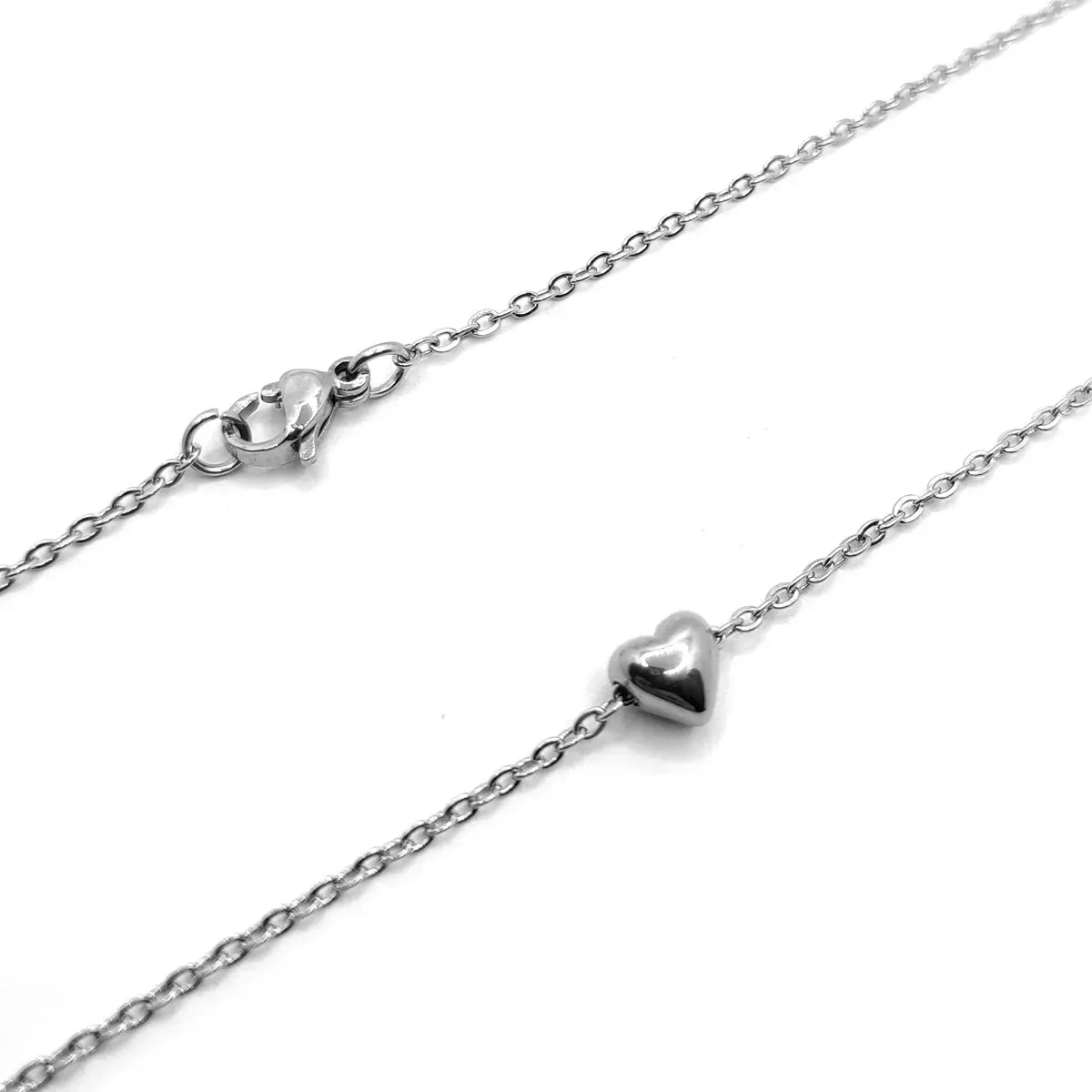 Collar Acero Inox Plateado Corazón Mini Redondo Sencillo