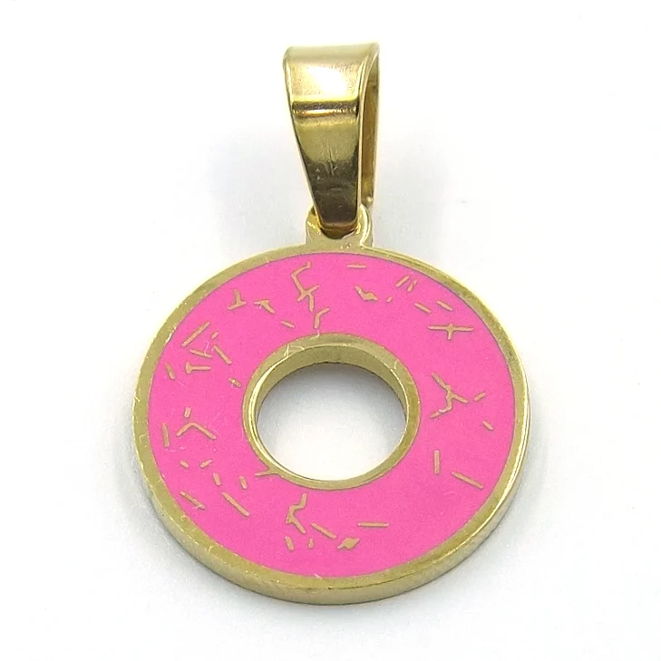 Dije de Acero Dorado Rosquilla Glaseada Dona