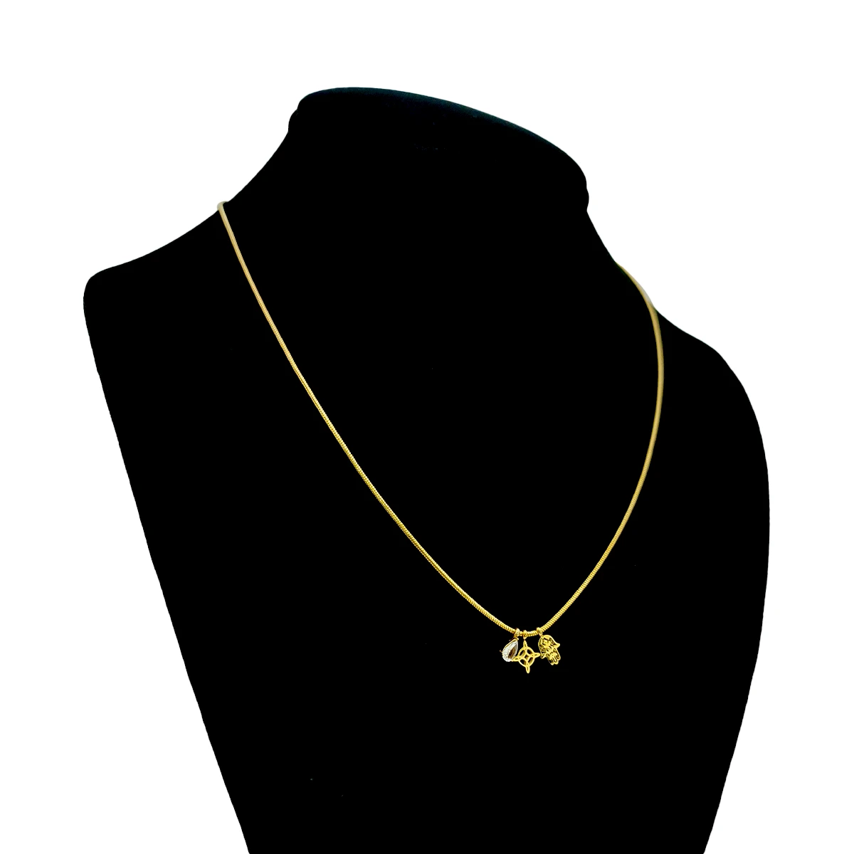 Collar Acero Dorado Nudo de Bruja Mano Fatima Proteccion