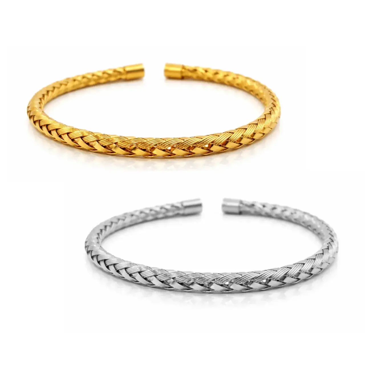 Pulsera Acero Brazalete Abierto Alambre Teijdo Trenza