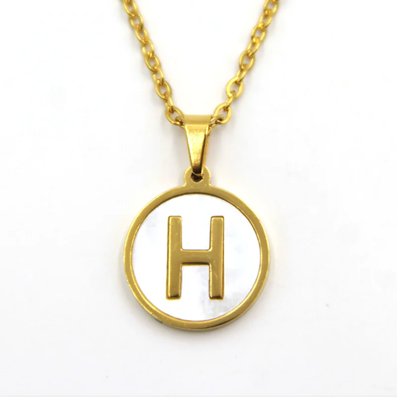 Collar Acero Dorado Letra H Madre Perla