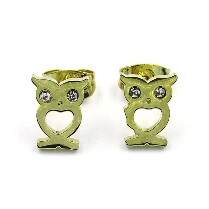 Aretes de Acero tipo Broquel Búho Sabio Dorado