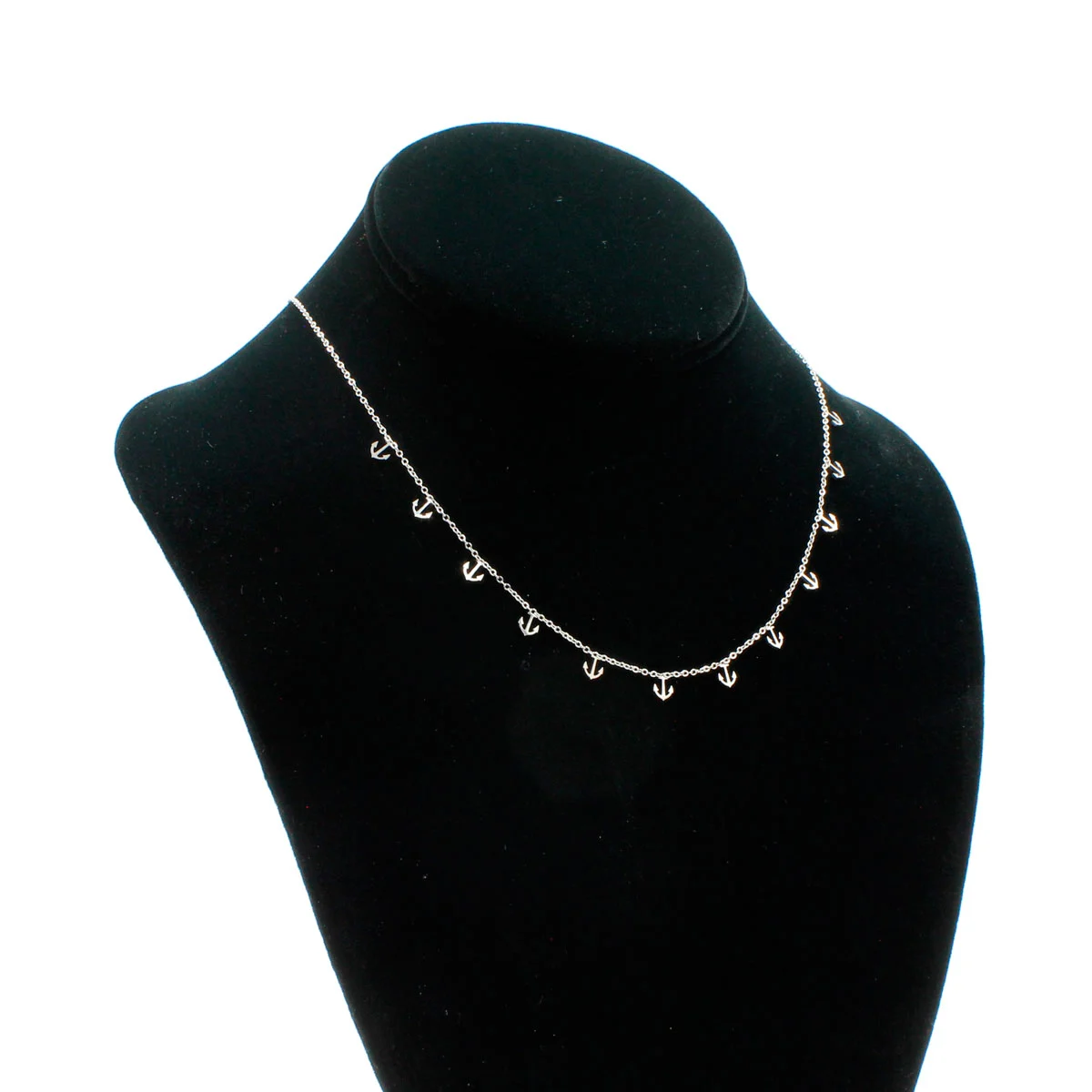 Collar Acero Inoxidable Plateado Anclas Lisas Clasicas
