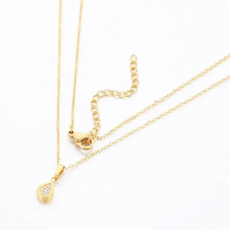 Collar Acero Dorado Mini Gota Cristales Elegante