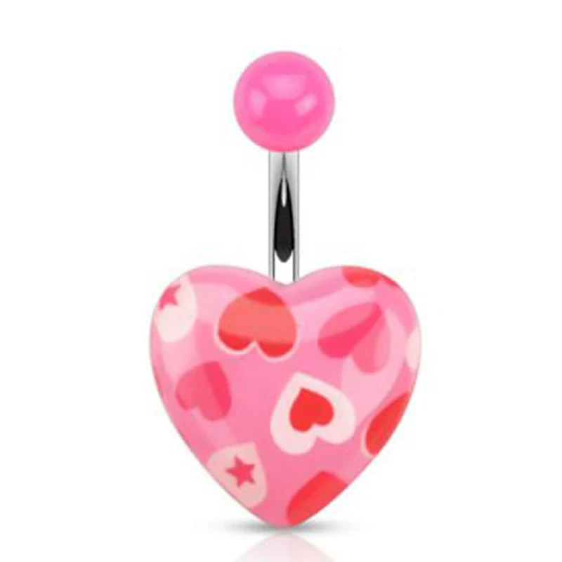 Piercing en el ombligo de Acrilico Diseño Corazones Rosados