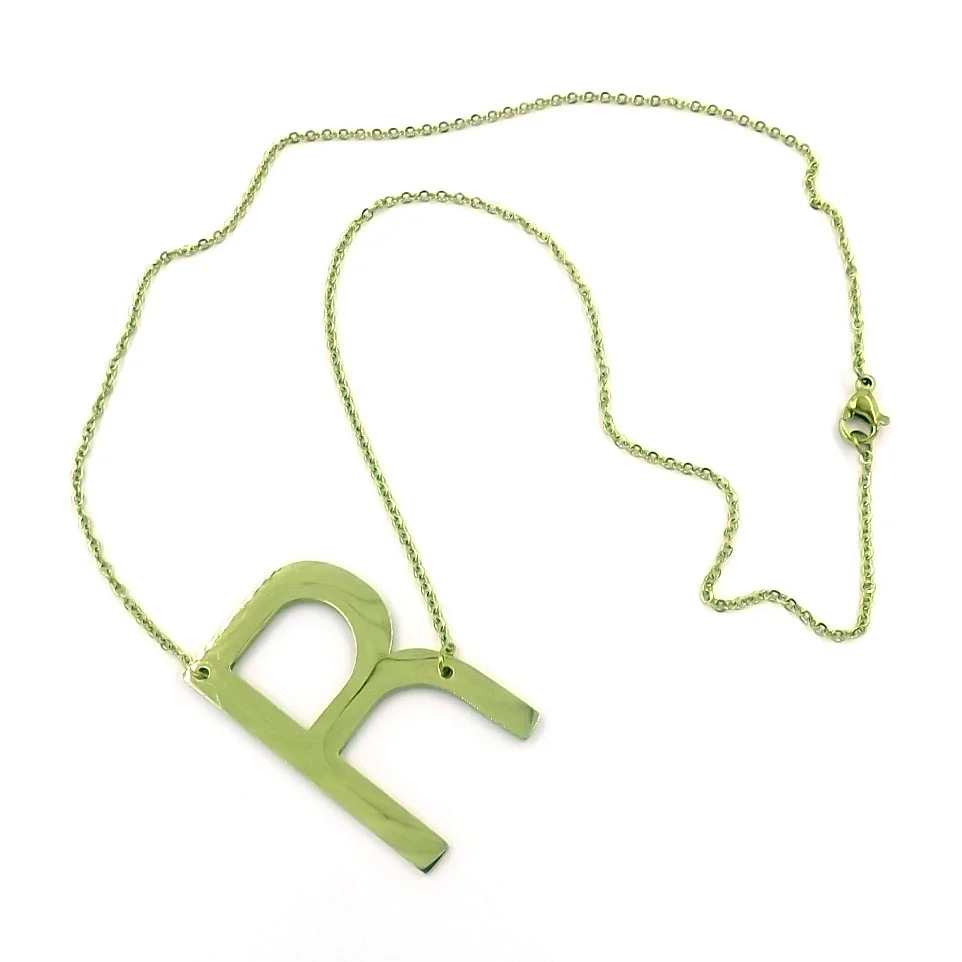 Collar Acero Inoxidable Dorado Letra R Gigante
