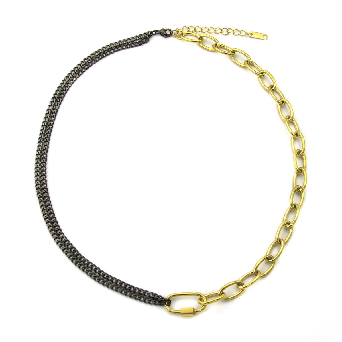 Collar Acero Dorado Negro Cadenas Mixtas Broche Urbano
