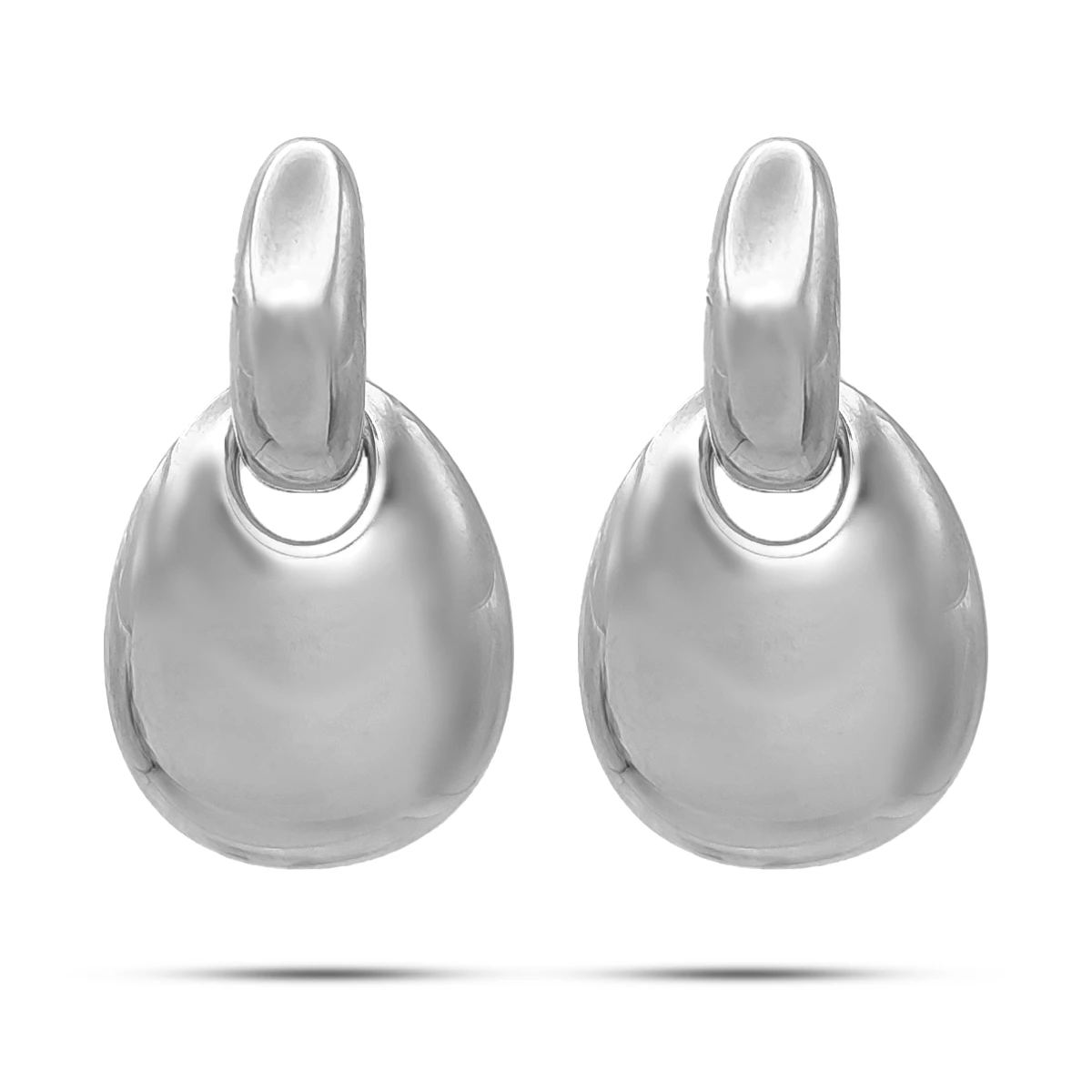 Aretes Acero Colgante Gota Oval Liso Pulido Elegante