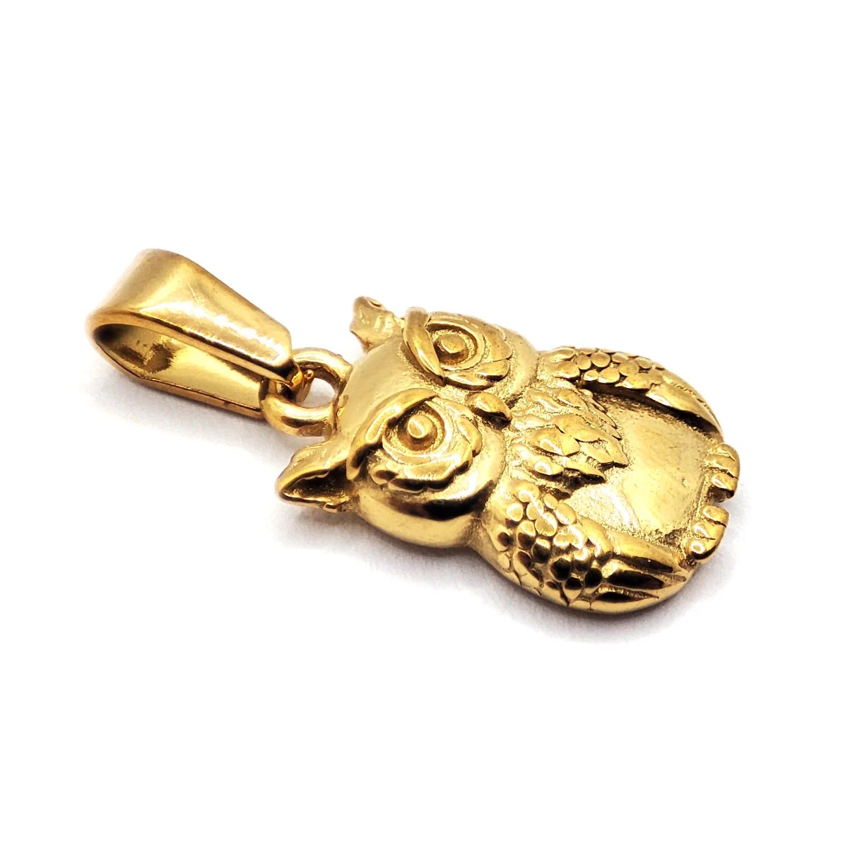 Dije Acero Dorado Mini Ave Búho Sabio Detallado 3D 14 mm